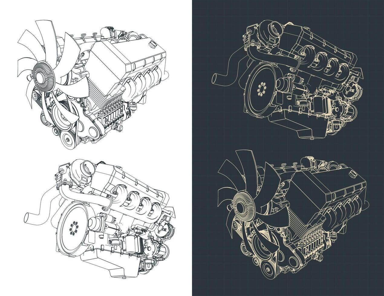 Powerful V8 turbo engine vector