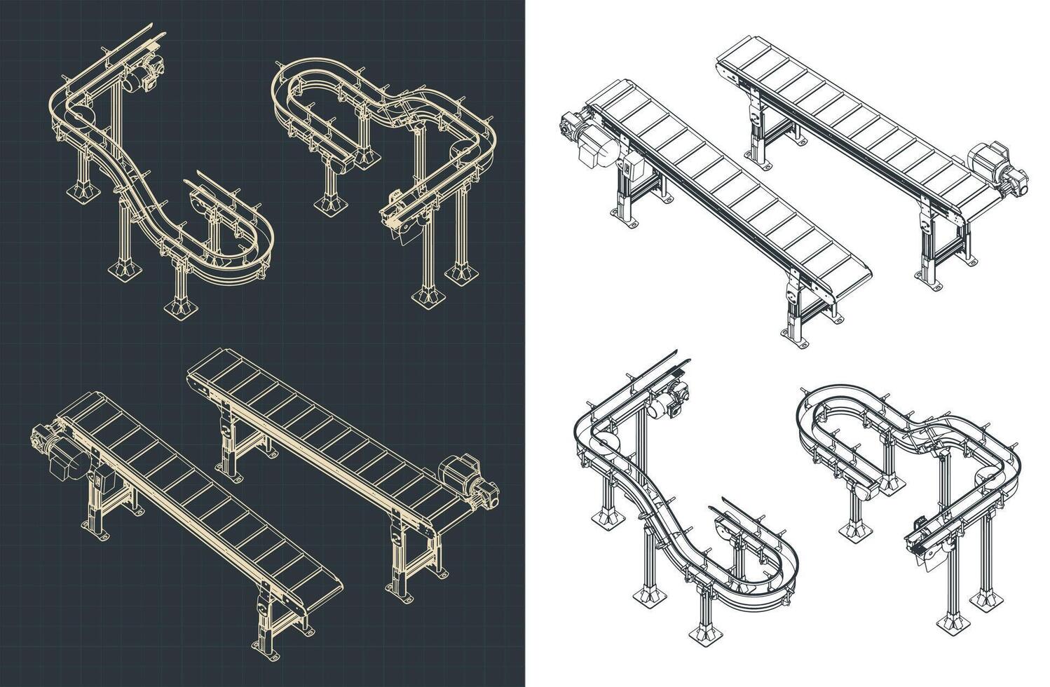 Conveyor isometric blueprints mini Set vector