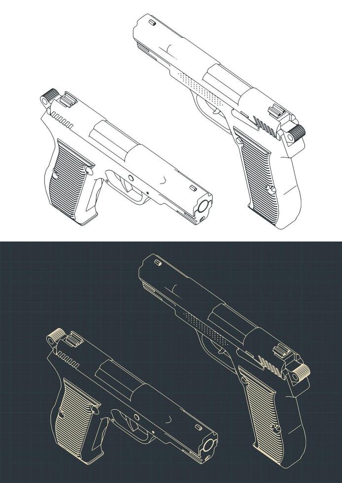 Pistol isometric blueprints vector