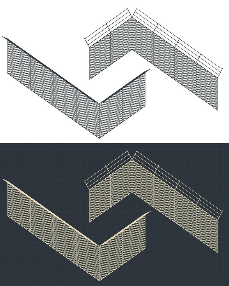Wire Mesh Fence Isometric Blueprints vector