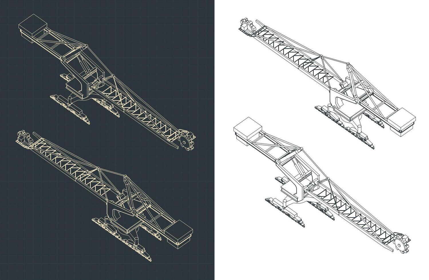 Stacker reclaimer isometric blueprints vector