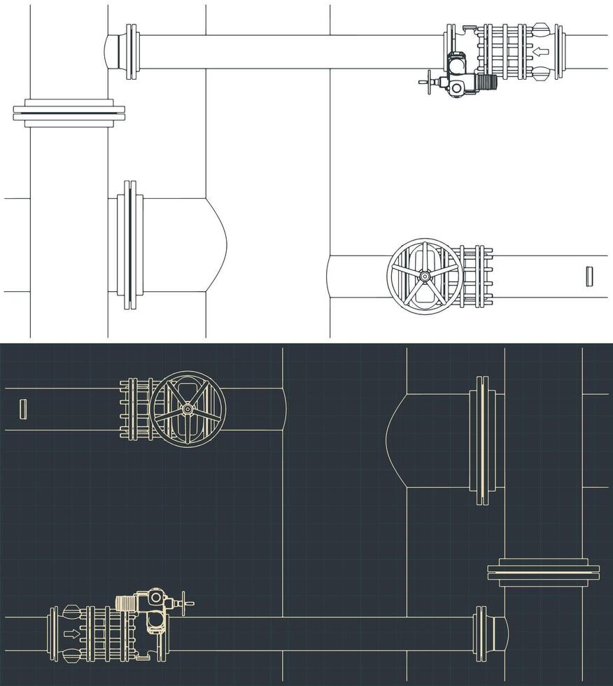 Pipes and valves blueprints vector
