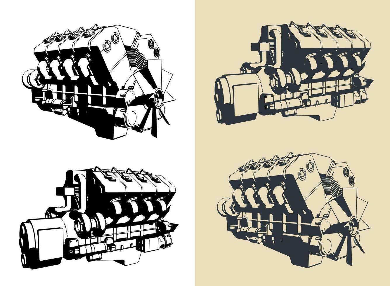 Turbo diesel engine illustrations vector