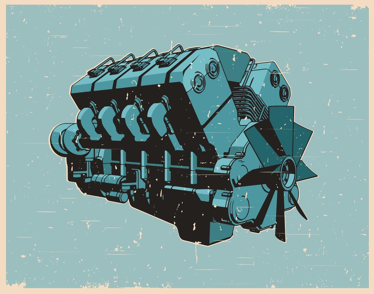 Turbo diesel engine retro poster vector