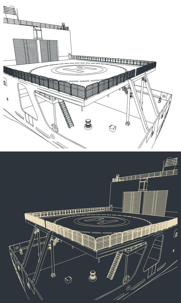 Helipad on an research expedition ship close-up vector