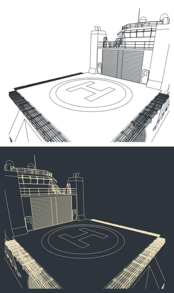 Helipad on an expedition ship close-up vector