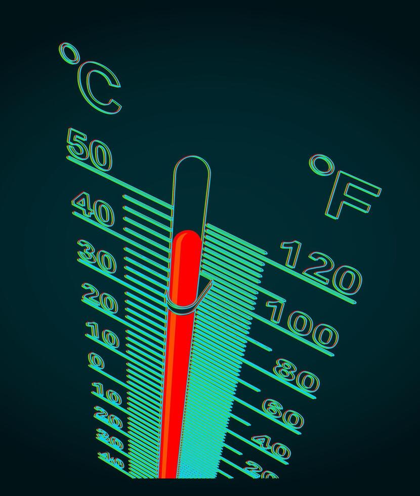 Thermometer with high temperature close-up vector
