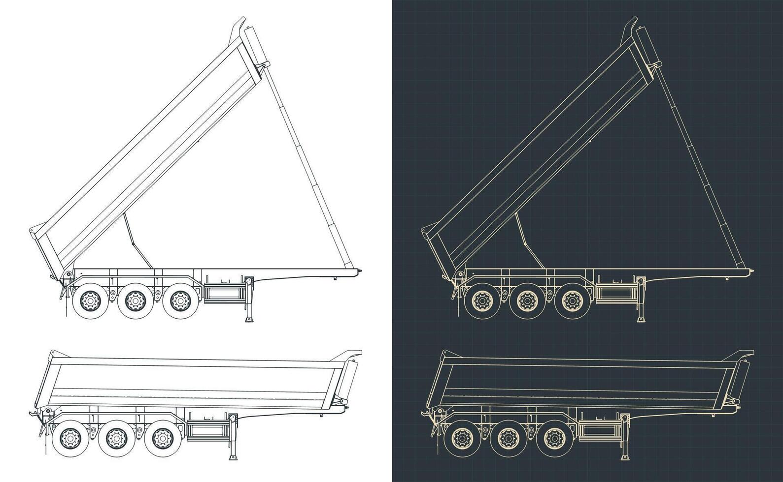 Tipper semi trailer drawings vector