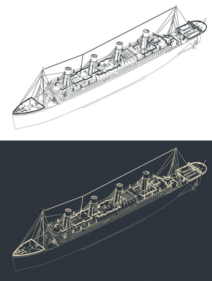Titanic isometric blueprint vector