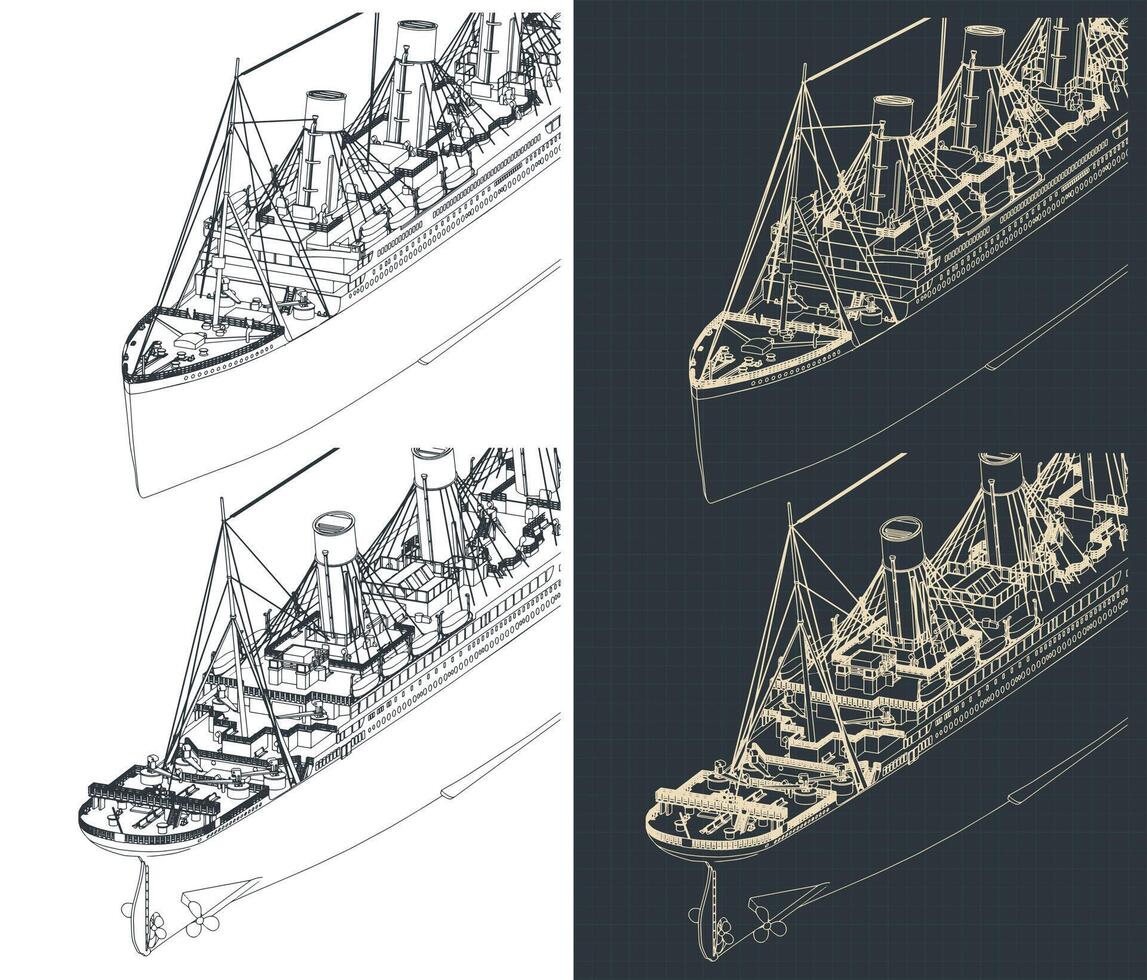Titanic isometric blueprints vector