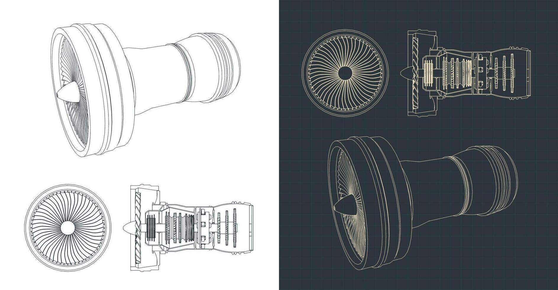 Turbofan engine blueprints vector
