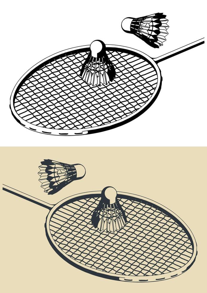 Rackets and shuttlecocks for badminton closeup vector