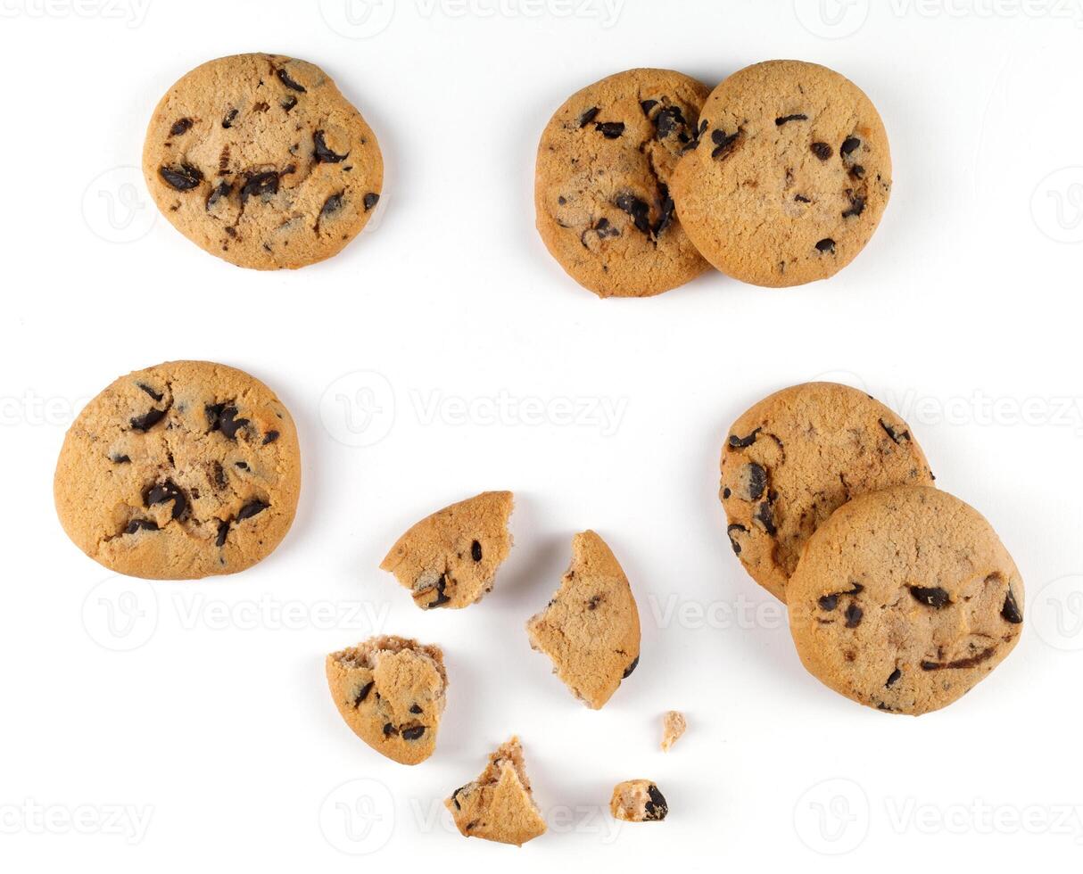 Cookies with pieces of chocolate on a white background photo