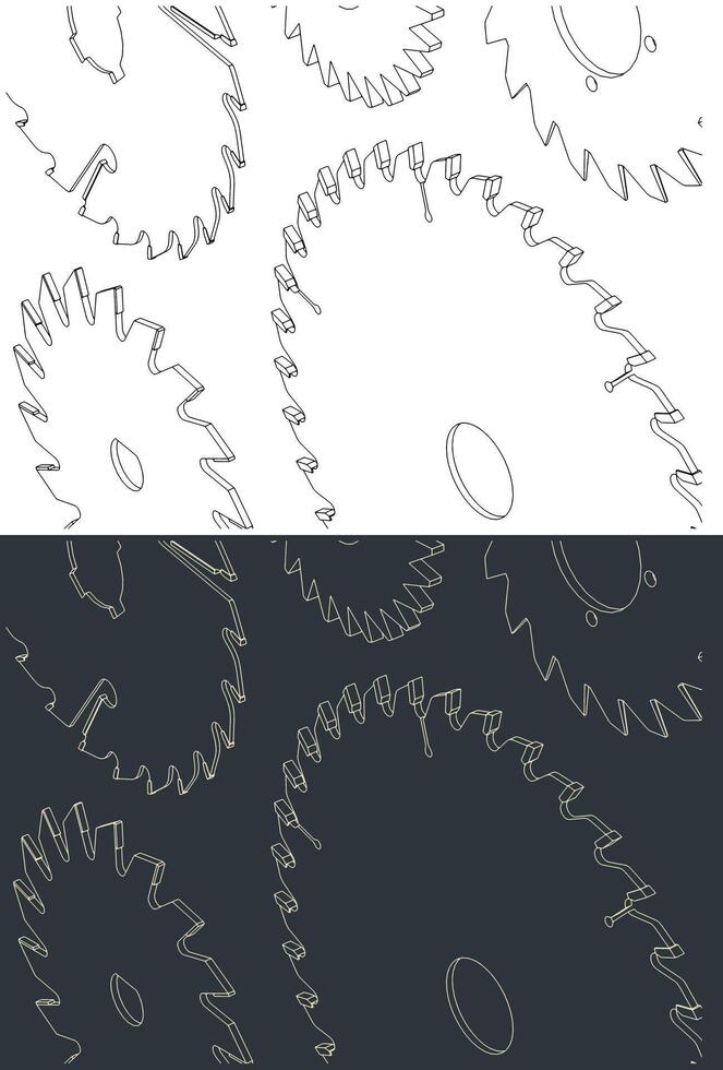 Circular blade saw isometric drawings vector