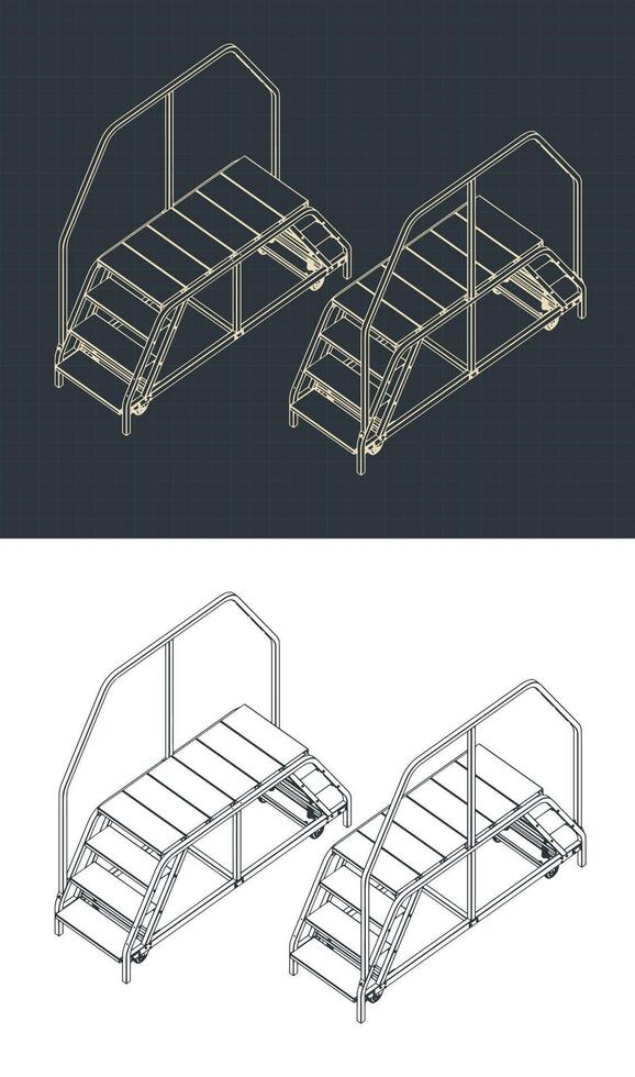 Dual Entry Service Ladder Platform Isometric Drawings vector
