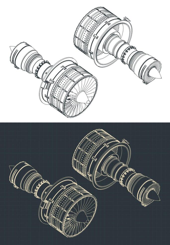 Turbofan Engines Isometric Drawings vector