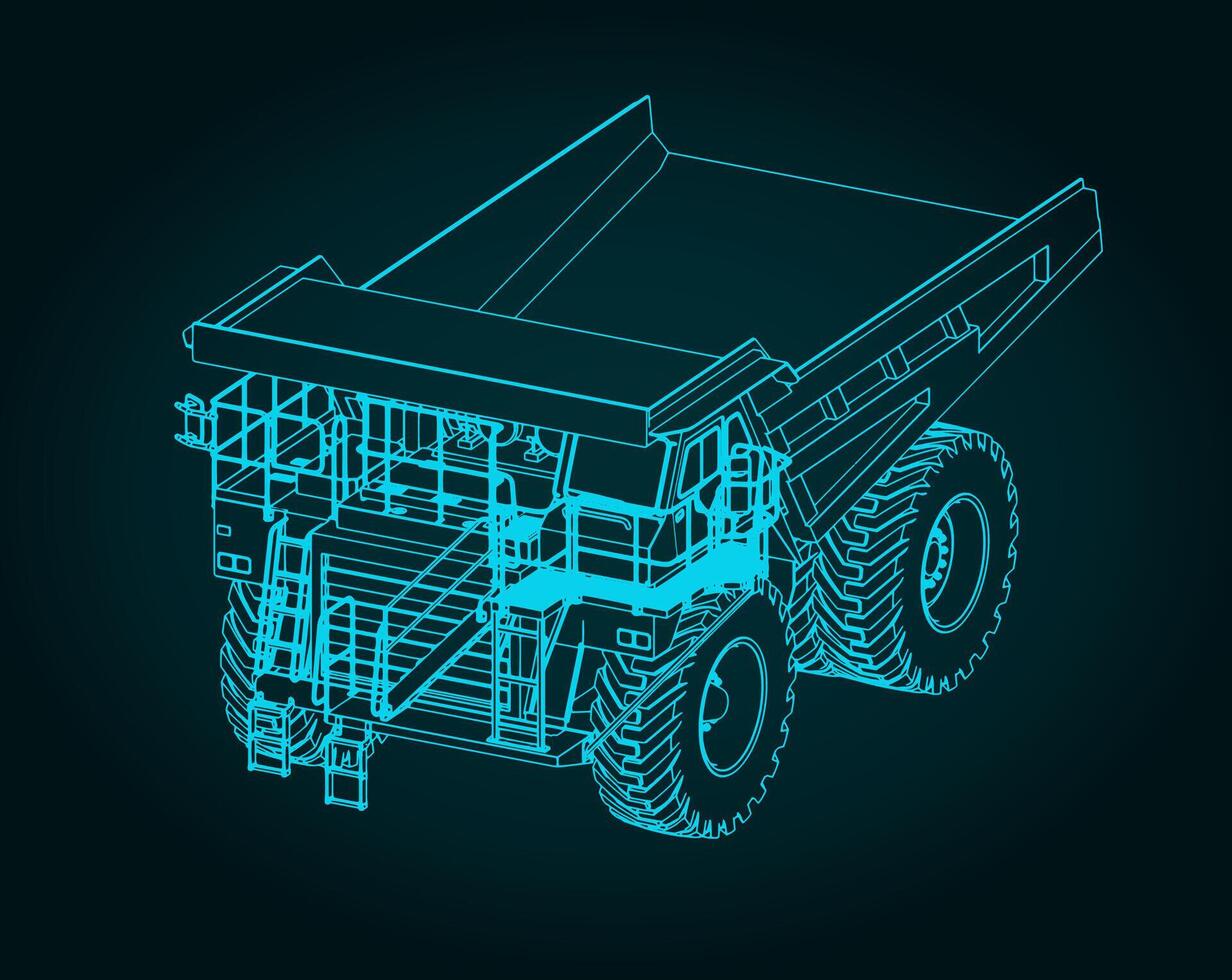 Huge dump truck blueprint vector