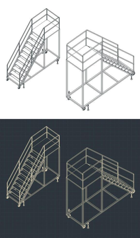 Rolling Service Ladder isometric drawings vector