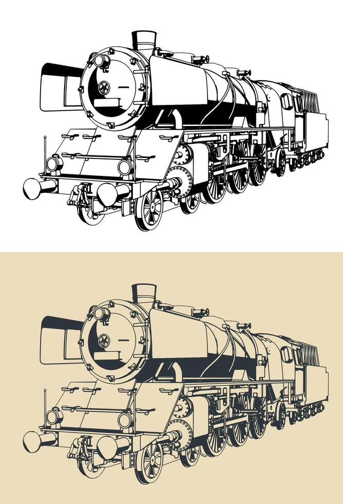 Steam locomotive illustrations vector