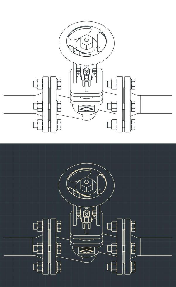 Bypass steam valve isometric blueprint vector