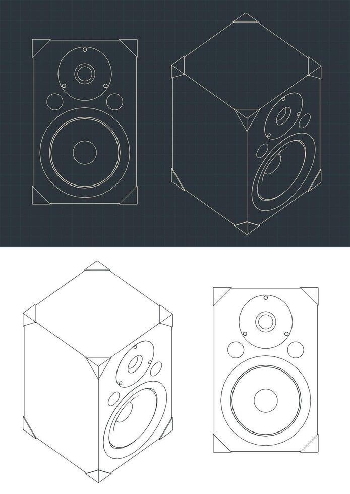 Audio speaker stereo sound system blueprints vector