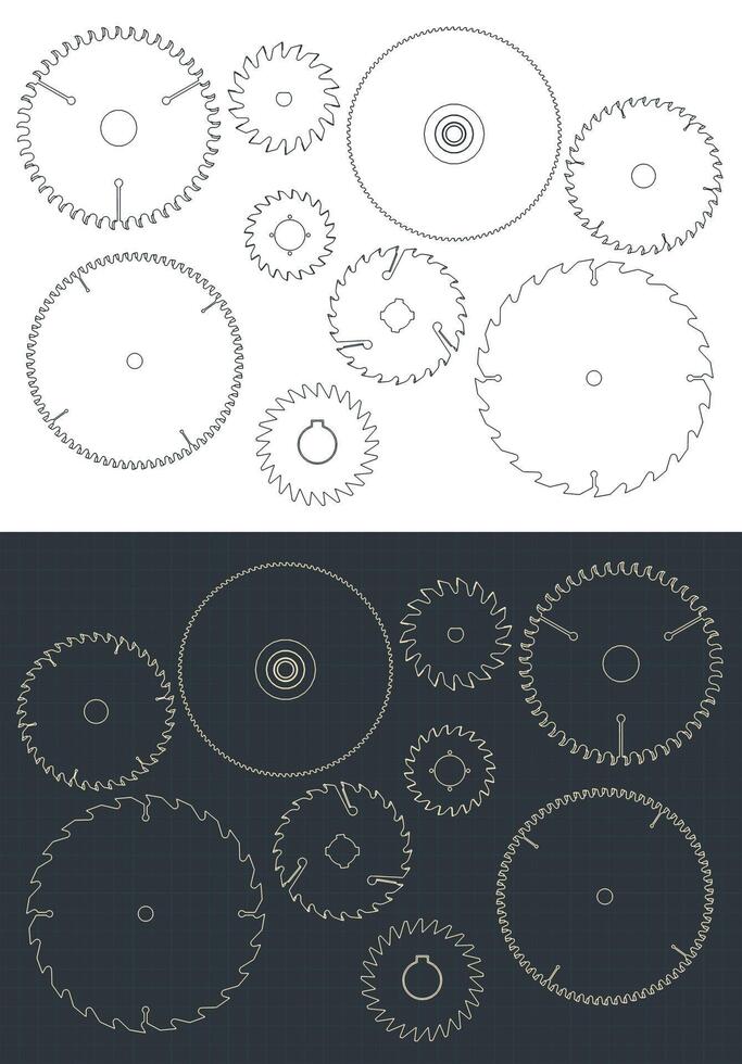 Circular blade saw drawings Set vector