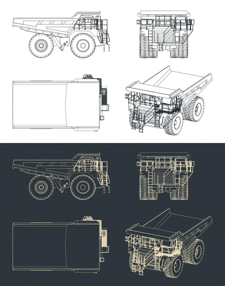 Huge dump truck blueprints vector