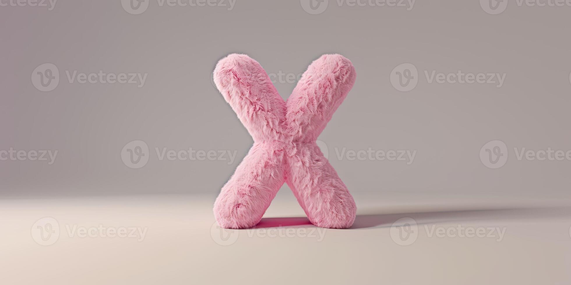 Fur letter X, 3D alphabet. Hair fluffy english font for kids education. Creative typographic element . photo