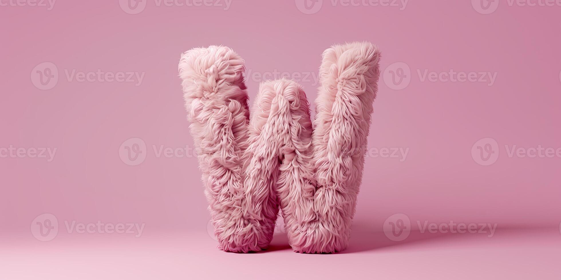 Fur letter W, 3D alphabet. Hair fluffy english font for kids education. Creative typographic element . photo