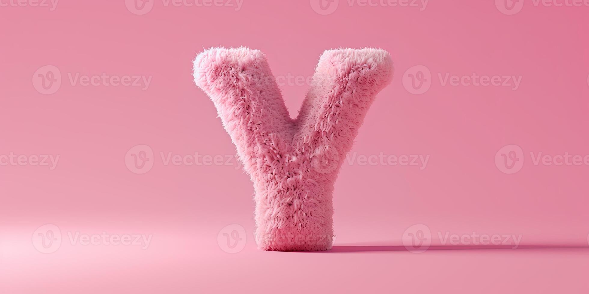 Fur letter Y, 3D alphabet. Hair fluffy english font for kids education. Creative typographic element . photo