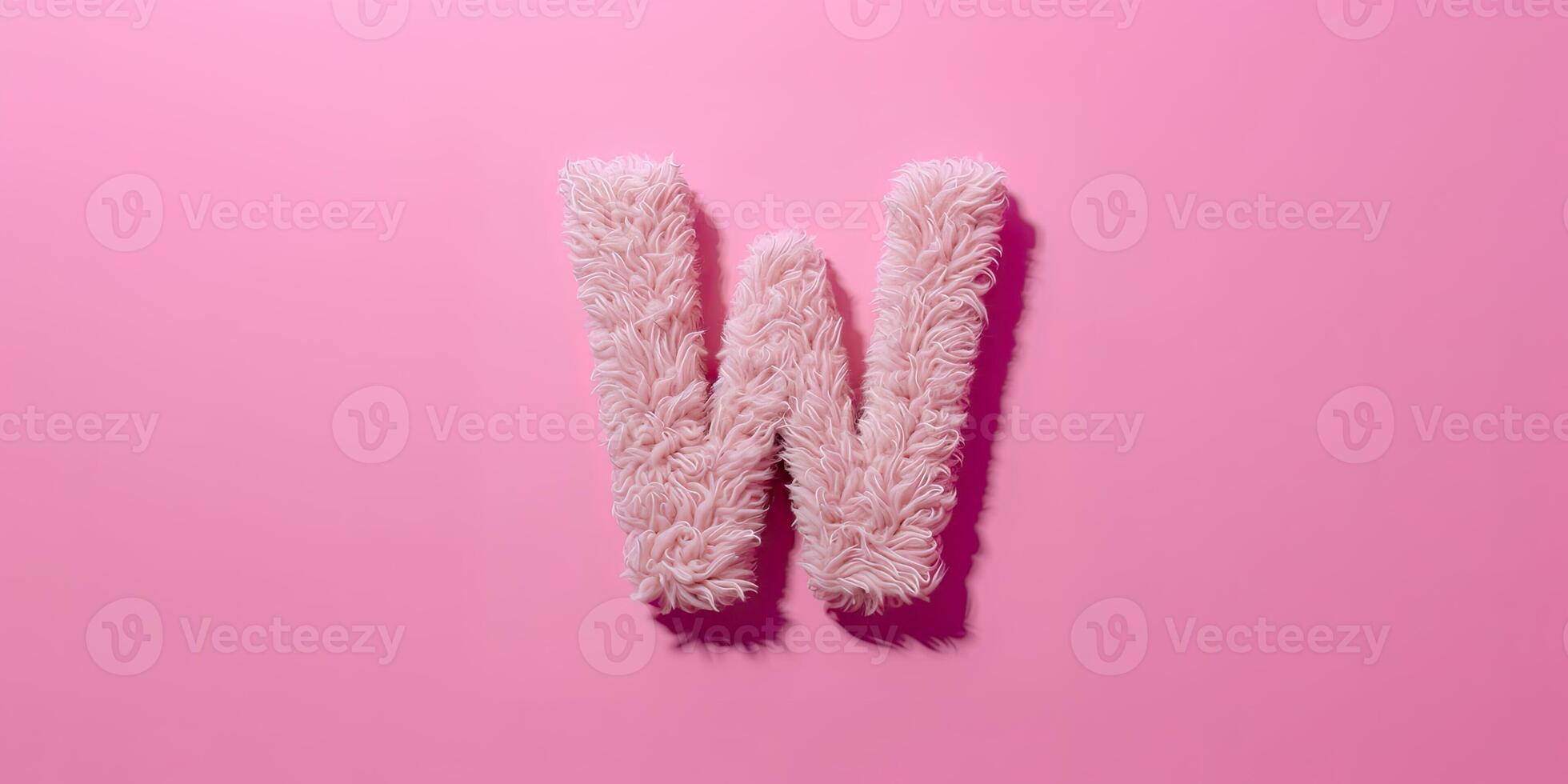 Fur letter W, 3D alphabet. . Hair fluffy english font for kids education. Creative typographic element photo