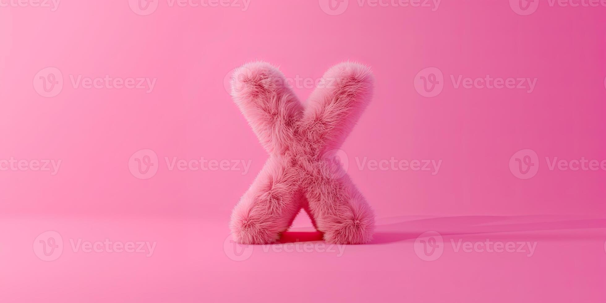 Fur letter X, 3D alphabet. . Hair fluffy english font for kids education. Creative typographic element photo