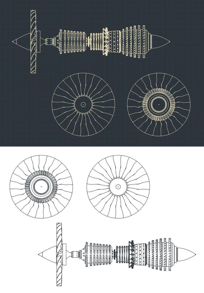 Turbofan compressor drawings vector