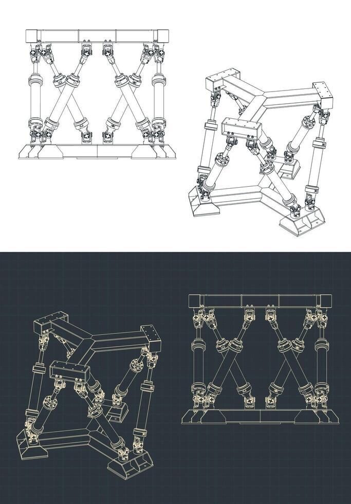 Hexapod mechanism drawings vector