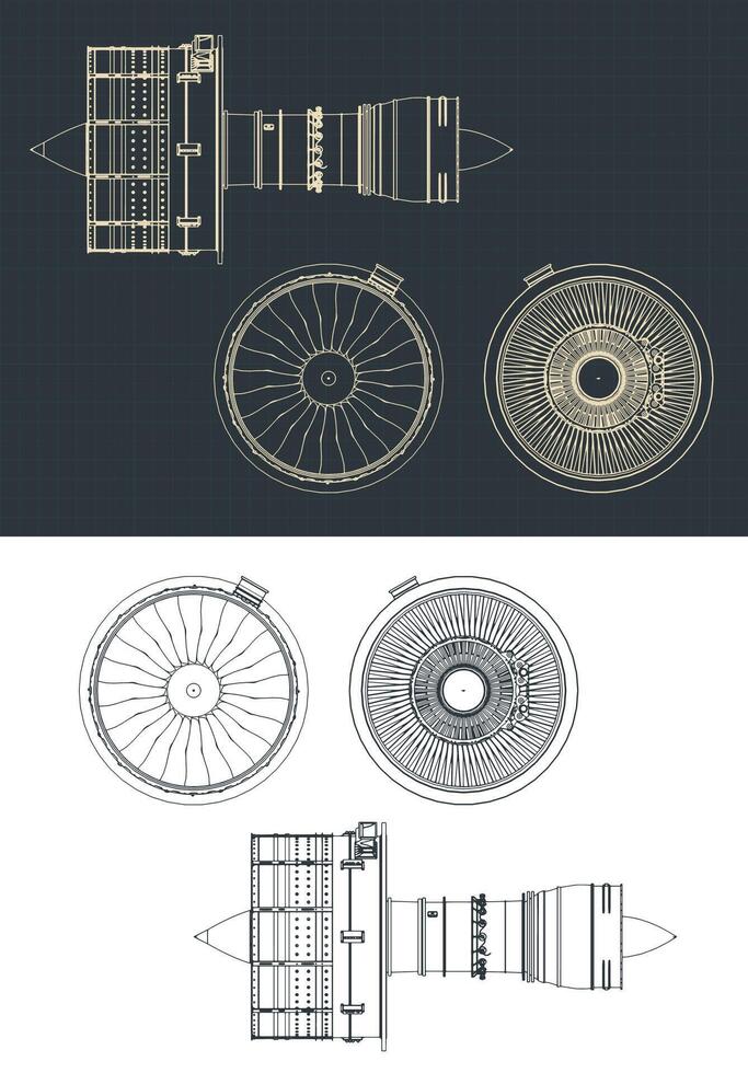Turbofan Engines Drawings vector