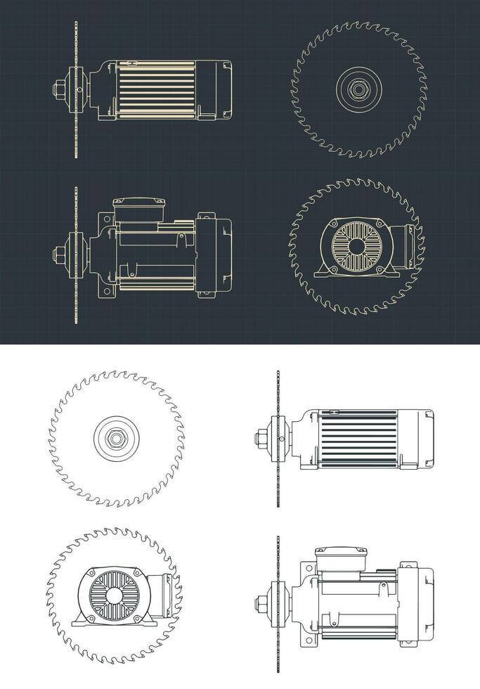 Saw blade and motor drawings vector