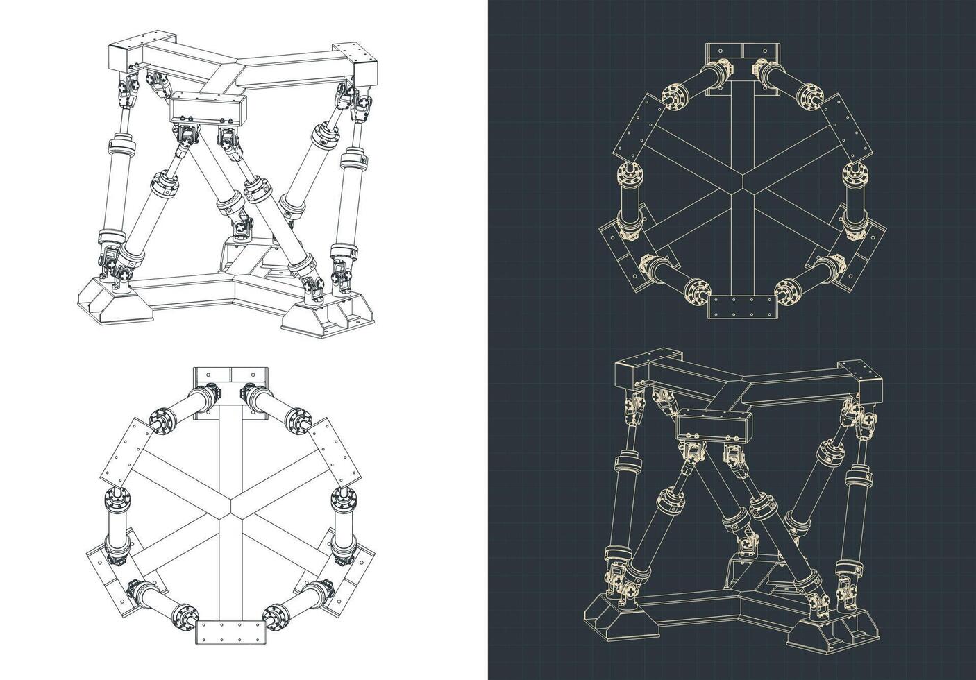Hexapod mechanism blueprints vector