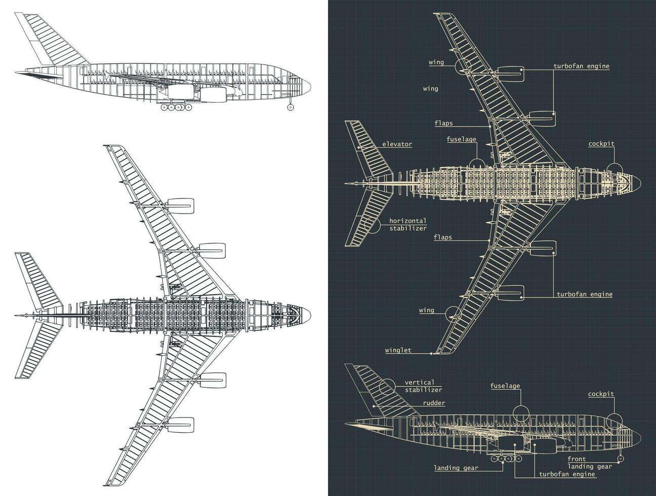 Large passenger plane blueprints vector