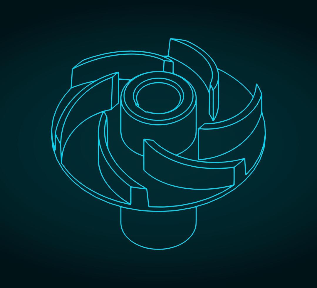 Impeller isometric blueprints vector