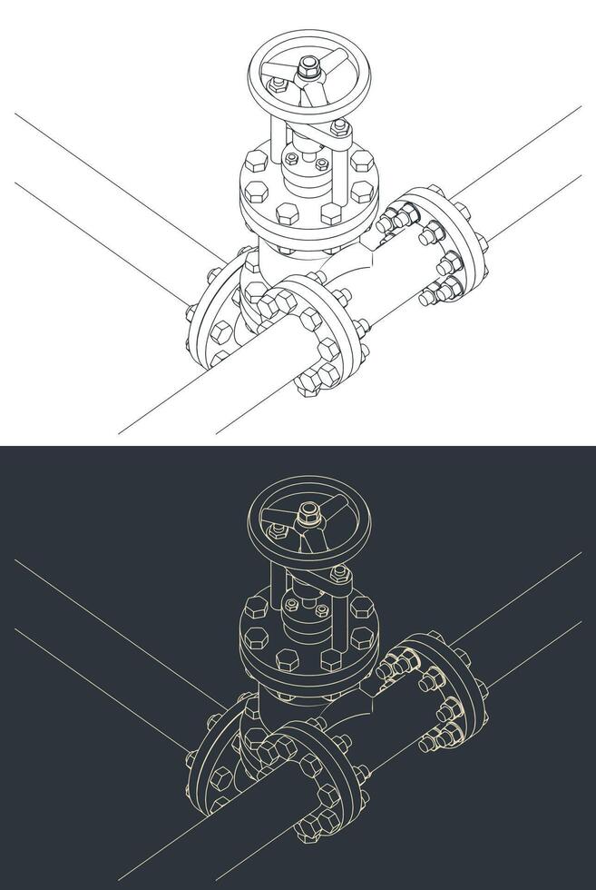 Control valve and pipes sketches vector
