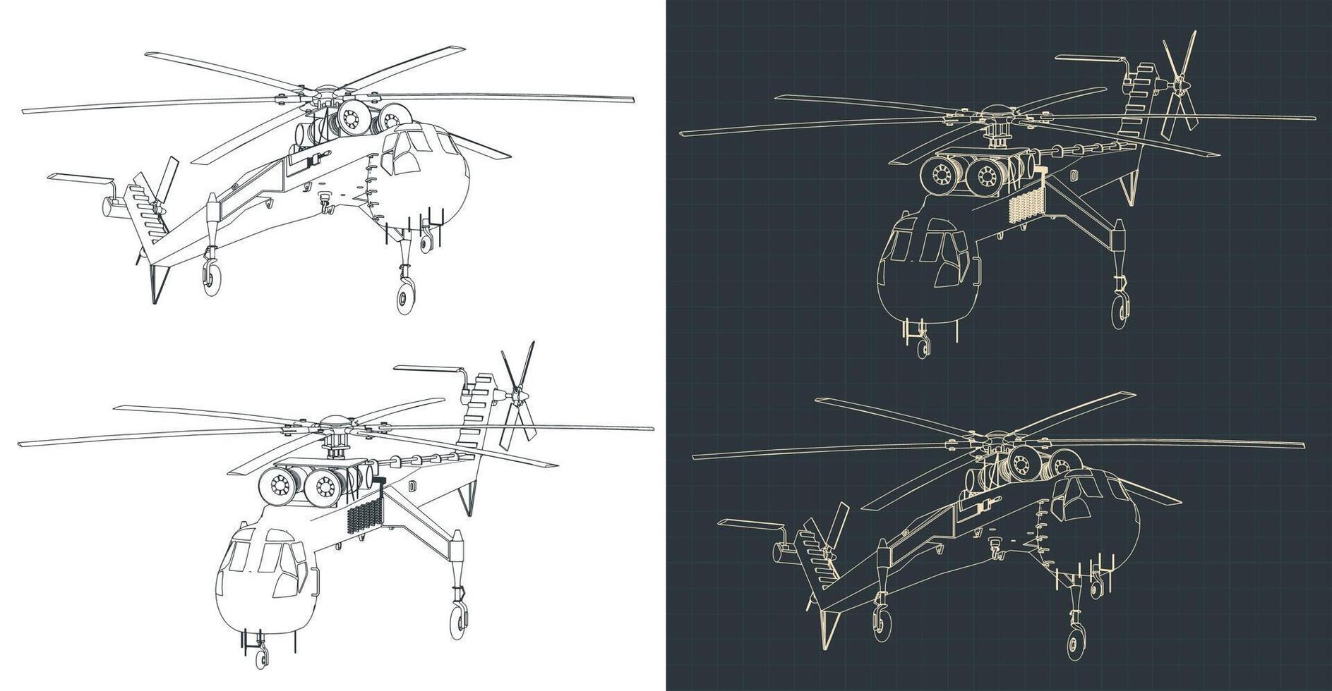 Crane helicopter drawings vector
