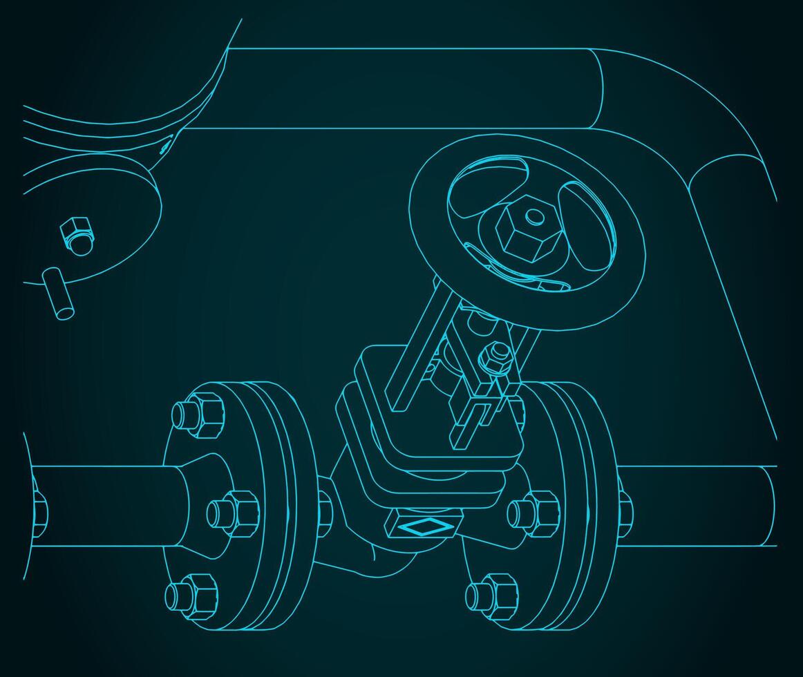 Control valve and pipes close-up vector
