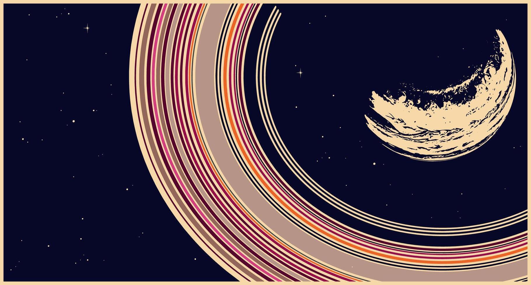 Planet with rings retro futurism style vector