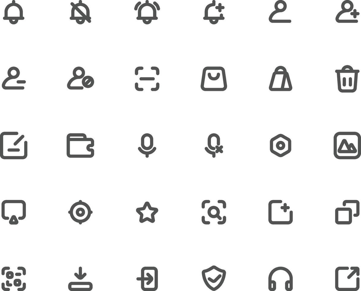 set of icons for web or browser in bold outline style vector