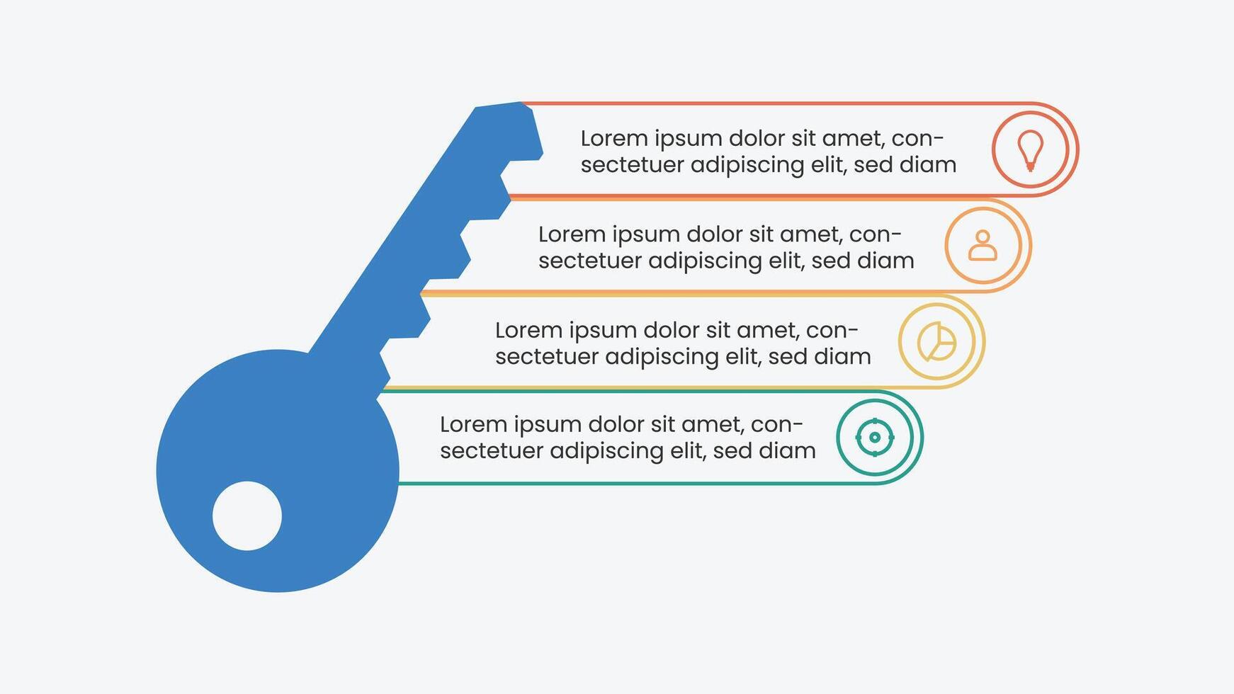 Modern infographic template with key symbol. Creative business presentation. 4 options corporate workflow. vector