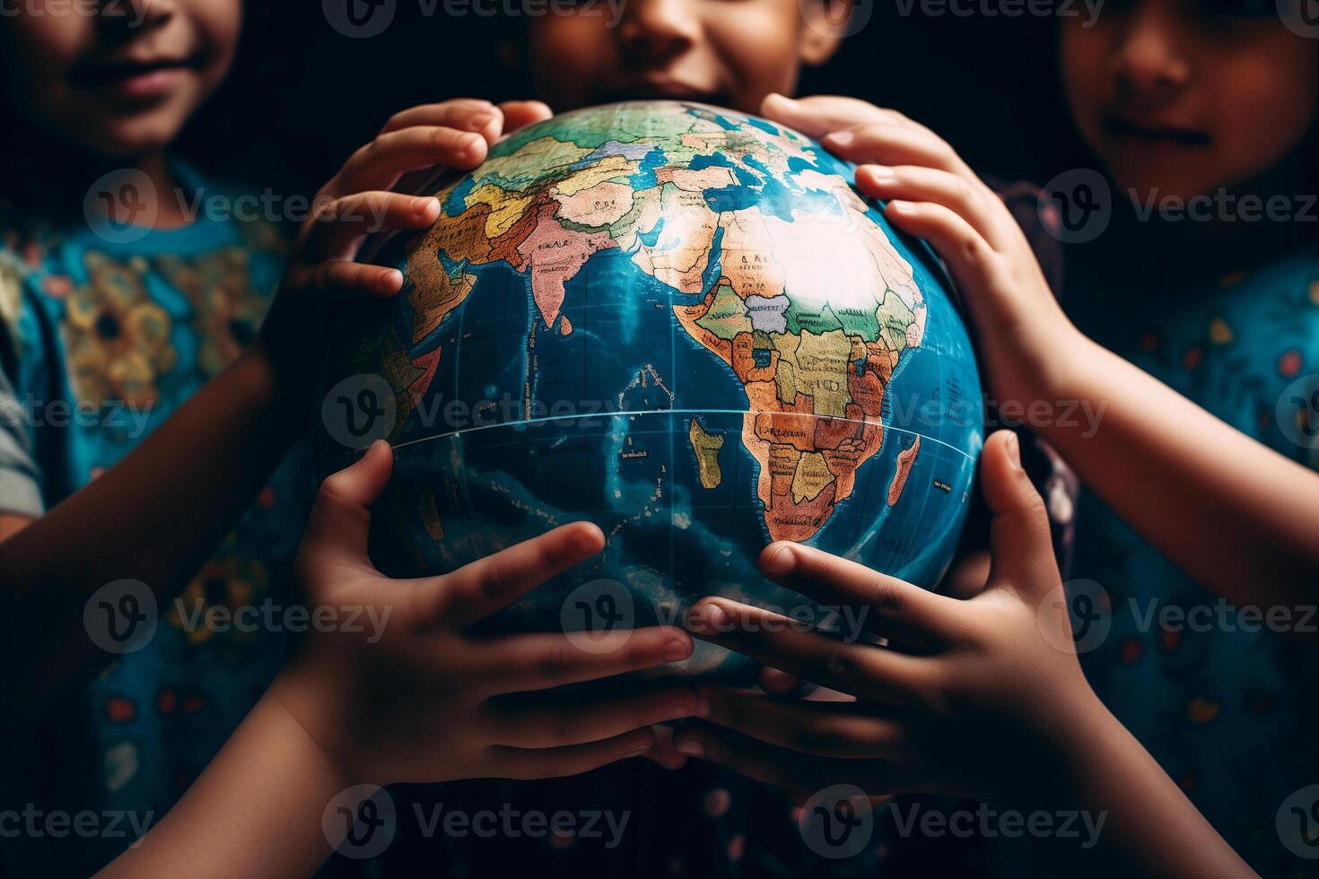 small children's hands holding the globe photo