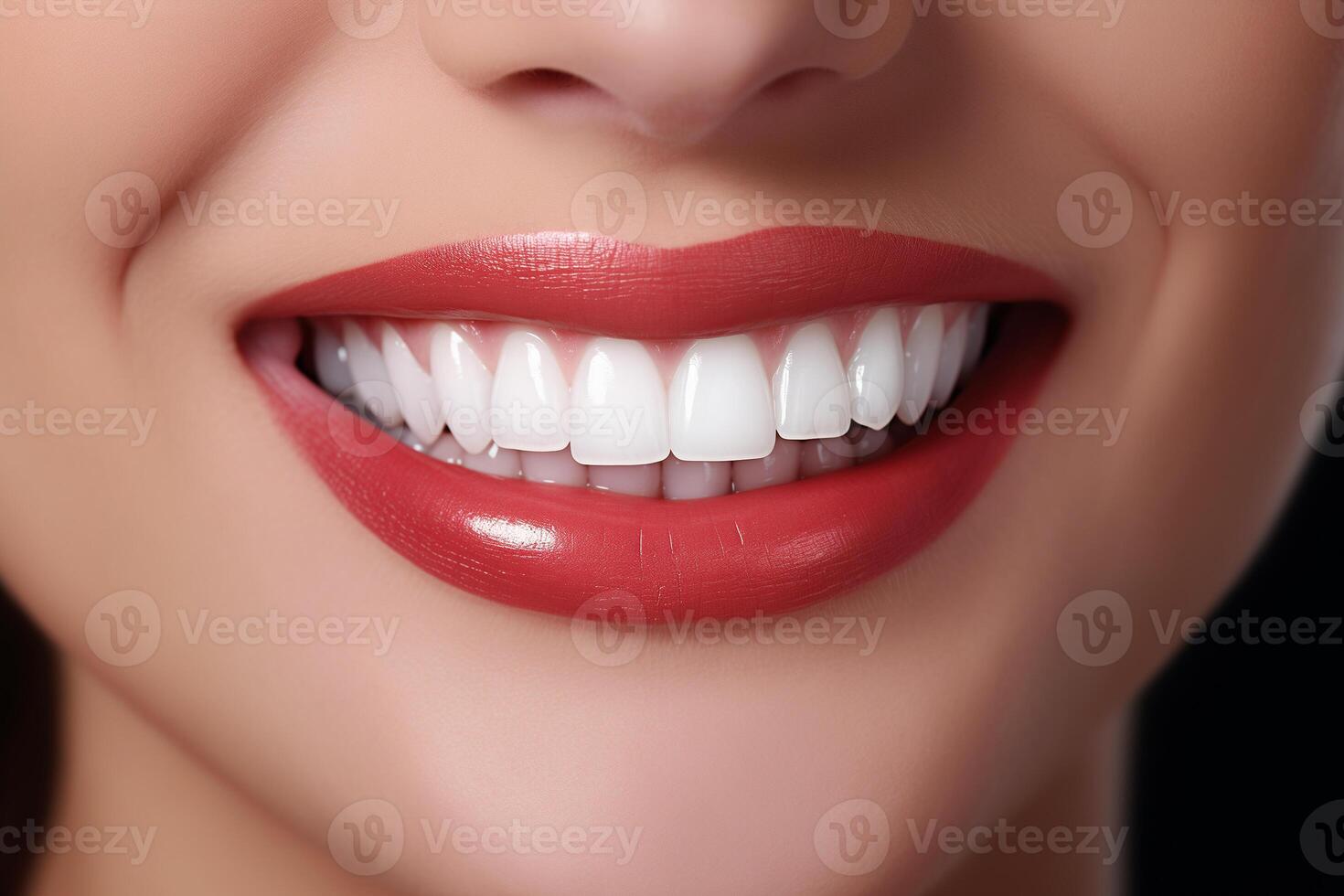 beautiful female smile with snow-white even teeth photo