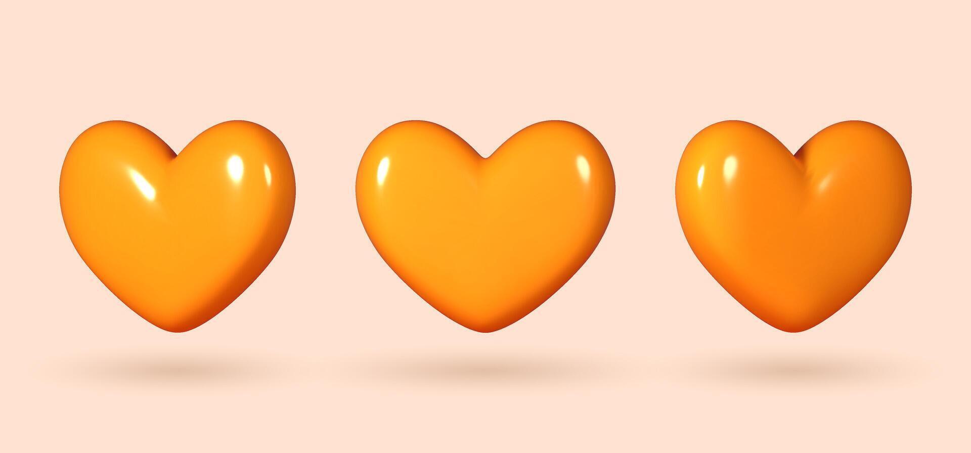 Collection of 3D shiny realistic heart balloons in yellow, displayed from different angles. cards, parties, designs, flyers, posters, decorations, banners, web and advertising. vector