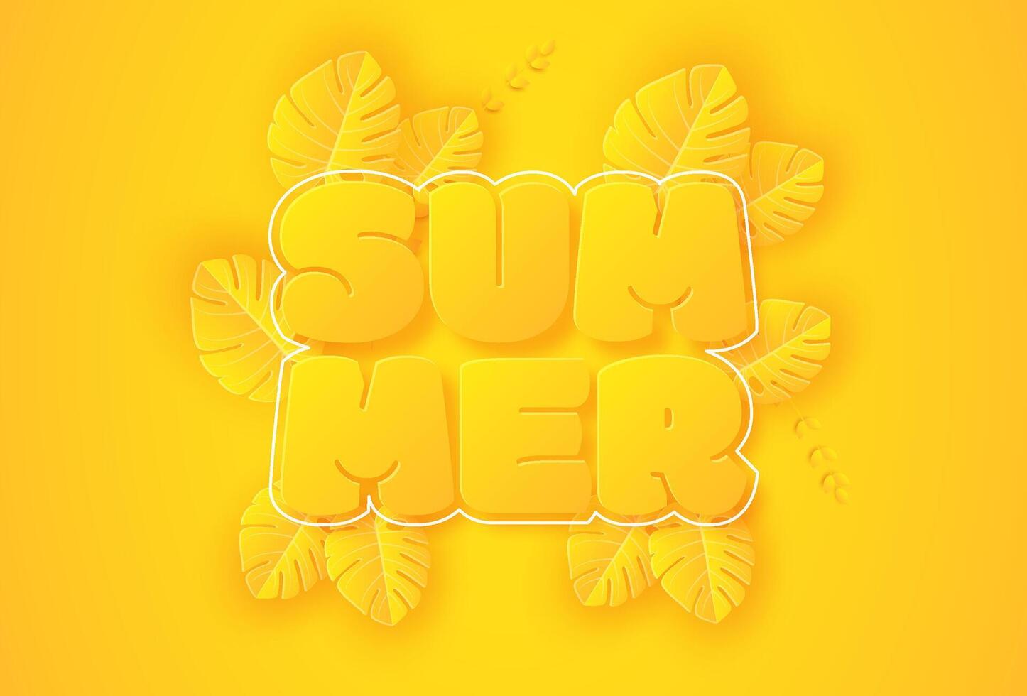 Summer background with yellow leaves. Summer background in paper craft style. paper cut and craft style. vector