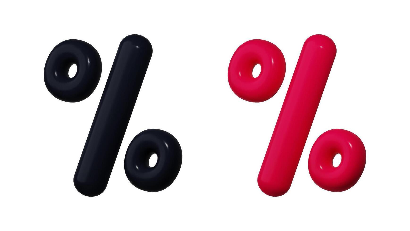 3D percentage sign icons in red and black, isolated on a background. Realistic symbols representing sales and discounts. vector